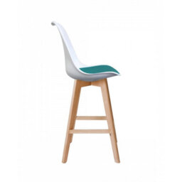 Fusion Living Soho White & Teal Plastic Bar Stool With Light Wood Legs - thumbnail 4