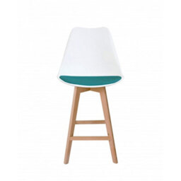 Fusion Living Soho White & Teal Plastic Bar Stool With Light Wood Legs - thumbnail 5