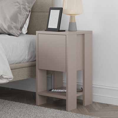 Decortie Ema Modern Bedside Table With Storage Drop-Door Cabinet Mocha Grey 30Cm Width - image 1