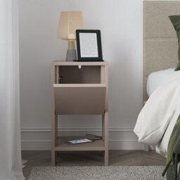 Decortie Ema Modern Bedside Table With Storage Drop-Door Cabinet Mocha Grey 30Cm Width - thumbnail 9