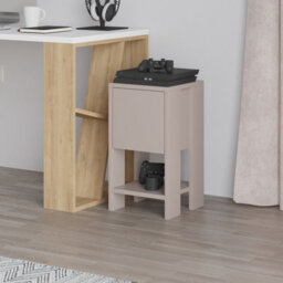 Decortie Ema Modern Bedside Table With Storage Drop-Door Cabinet Mocha Grey 30Cm Width - thumbnail 8