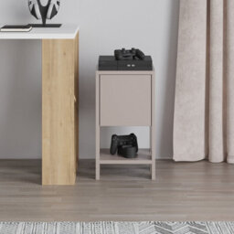Decortie Ema Modern Bedside Table With Storage Drop-Door Cabinet Mocha Grey 30Cm Width - thumbnail 7