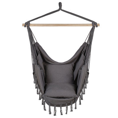 Beliani Boho Tassel Hanging Hammock Chair Grey Cotton With Cushions - W95 X D55 X H125Cm - image 1