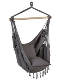 Beliani Boho Tassel Hanging Hammock Chair Grey Cotton With Cushions - W95 X D55 X H125Cm - thumbnail 3