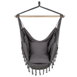 Beliani Boho Tassel Hanging Hammock Chair Grey Cotton With Cushions - W95 X D55 X H125Cm - thumbnail 1