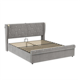 Abrihome 4Ft6 Double Upholstered Storage Bed With Usb-C, Headboard Lights & Charging - Grey Velvet - thumbnail 8