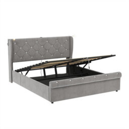 Abrihome 4Ft6 Double Upholstered Storage Bed With Usb-C, Headboard Lights & Charging - Grey Velvet - thumbnail 7