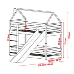 Arte Play Grey Matt Wooden House Bunk Bed With Slide 90 X 190Cm - With 2 Foam Bonnell Mattresses - thumbnail 2