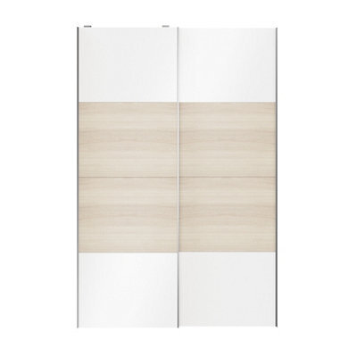 GoodHome Atomia Contemporary Panelled Without Mirror Doors White Oak Effect High Gloss 2 Door Sliding Wardrobe Door Kit (H)2250mm (W)1500mm - image 1