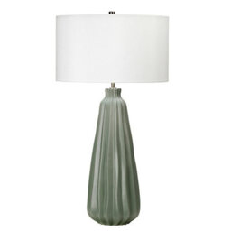 Elegant Sage Green Ceramic Table Lamp With White Shade - Led E27 60W - thumbnail 2