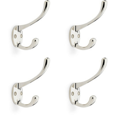 Loops 4 Pack - Solid Brass Victorian Hat & Coat Hook - Wall Mounted Holder - Polished Nickel - image 1