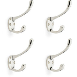 Loops 4 Pack - Solid Brass Victorian Hat & Coat Hook - Wall Mounted Holder - Polished Nickel - thumbnail 1