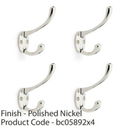 Loops 4 Pack - Solid Brass Victorian Hat & Coat Hook - Wall Mounted Holder - Polished Nickel - thumbnail 2