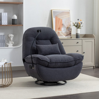 Fallon Boucle Fabric Swivel Based Recliner Chair - Dark Grey - image 1