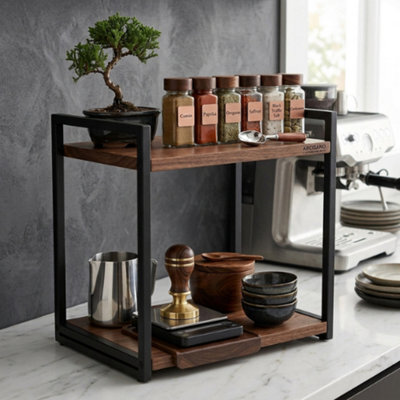 2 Tier Wooden Spice Rack Kitchen Storage Organiser Black 29X23X48Cm - image 1