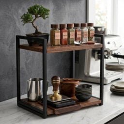 2 Tier Wooden Spice Rack Kitchen Storage Organiser Black 29X23X48Cm - thumbnail 1