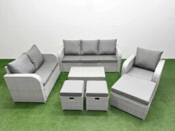 Fimous Pe Wicker 9 Seater Outdoor Rattan Furniture Sofa Sets Rectangular Coffee Table Reclining Chair Stool Light Grey - thumbnail 2