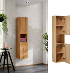 Impact Furniture Bathroom Cabinets Furniture Set Wall Hung Slim Floating Storage Tallboy And 600mm Vanity Unit Oak Effect Nova - thumbnail 6