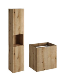 Impact Furniture Bathroom Cabinets Furniture Set Wall Hung Slim Floating Storage Tallboy And 600mm Vanity Unit Oak Effect Nova - thumbnail 2