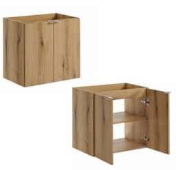 Impact Furniture Bathroom Cabinets Furniture Set Wall Hung Slim Floating Storage Tallboy And 600mm Vanity Unit Oak Effect Nova - thumbnail 9