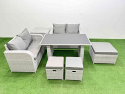 Fimous 7 Pieces Outdoor Pe Rattan Sofa Set Patio Garden Furniture Sets With Cushions Side Table 3 Stools Light Grey - thumbnail 2