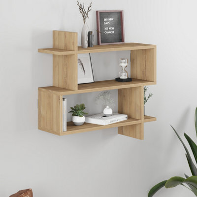 Decortie Paralel Oak 3-Tier Wall Mounted Bookcase - Modern Floating Display Shelf 70Cm - image 1