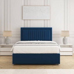 Bsspoke Canes Divan Bed In Blue Plush Velvet 24Inch Headboard 2 Drawers Same Side & No Mattress In Double King 3Ft 4Ft 6Ft - thumbnail 3