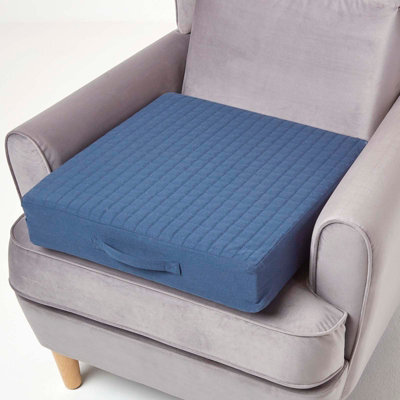 Homescapes Navy Cotton Orthopaedic Foam Armchair Booster Cushion - image 1