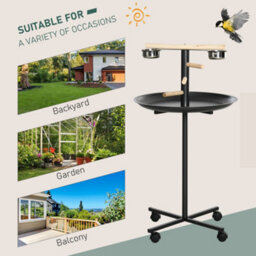 Pawhut Metal Bird Table Play Stand, Bird Feeder Station With Wheels Feeding Bowl - thumbnail 6