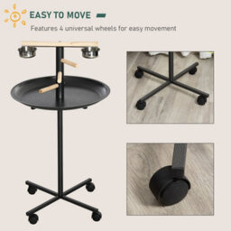 Pawhut Metal Bird Table Play Stand, Bird Feeder Station With Wheels Feeding Bowl - thumbnail 4