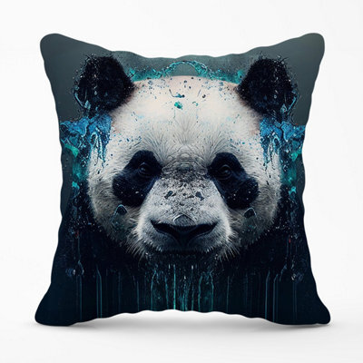 Warren Reed Designer Panda Face Splashart Dark Background Outdoor Cushion 45Cm X 45Cm - image 1