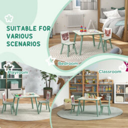 Zonekiz Kids Table And Chairs, Children Desk With 2 Chairs, Green - thumbnail 6
