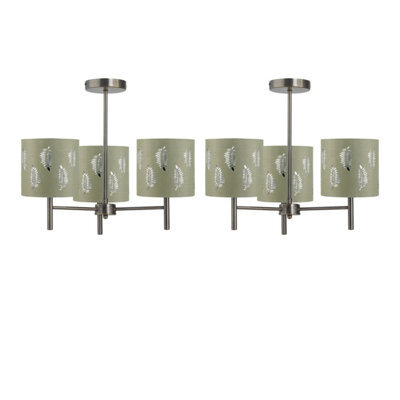 First Choice Lighting Set Of 2 Brea - Antique Brass Light Fittings & Sage Green Fern Shades - image 1