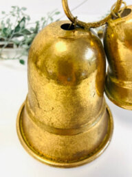 Wholesome Home Vintage Style Gold Christmas Bells, 15Cm Height, Jute Rope Hanging Decorations - thumbnail 1