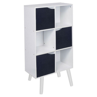 Urbn-Living Urbnliving 91Cm Height 6 Cube White Wooden Bookcase With Beech Legs Black Doors Unit Shelves - image 1