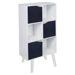 Urbn-Living Urbnliving 91Cm Height 6 Cube White Wooden Bookcase With Beech Legs Black Doors Unit Shelves - thumbnail 1