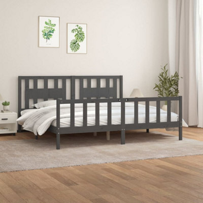Berkfield Bed Frame With Headboard Grey Solid Wood Pine 200X200 Cm - image 1