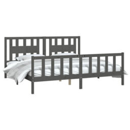Berkfield Bed Frame With Headboard Grey Solid Wood Pine 200X200 Cm - thumbnail 3