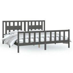 Berkfield Bed Frame With Headboard Grey Solid Wood Pine 200X200 Cm - thumbnail 2