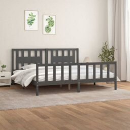 Berkfield Bed Frame With Headboard Grey Solid Wood Pine 200X200 Cm - thumbnail 1