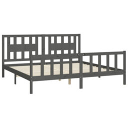 Berkfield Bed Frame With Headboard Grey Solid Wood Pine 200X200 Cm - thumbnail 4