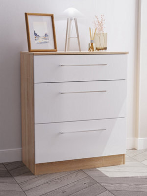 Gloucester 3 Drawer Deep Chest Of Drawers In White & Bardolino Oak (Ready Assembled) - image 1