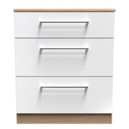 Gloucester 3 Drawer Deep Chest Of Drawers In White & Bardolino Oak (Ready Assembled) - thumbnail 2