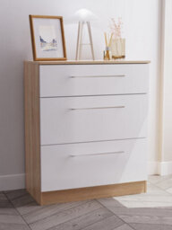 Gloucester 3 Drawer Deep Chest Of Drawers In White & Bardolino Oak (Ready Assembled) - thumbnail 1