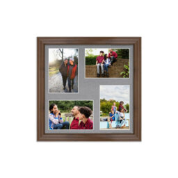 AK Frames 12X12 Walnut Classic Multi Photo Frame With Mid Grey Mount - Holds 4 Apertures (4X) 6X4 Photos