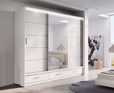 RAC3 Sliding Wardrobe Led Mirror Space Saving Bedroom Wardrobe, Contemporary Bedroom Sliding Wardrobe & Mirror Wardrobe (White 256) - image 1