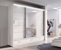 RAC3 Sliding Wardrobe Led Mirror Space Saving Bedroom Wardrobe, Contemporary Bedroom Sliding Wardrobe & Mirror Wardrobe (White 256) - thumbnail 1