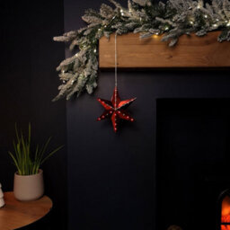 Samuel Alexander 20Cm Battery Operated Light Up Hanging Christmas Shooting Star Bauble  In Ruby With Leds - thumbnail 3