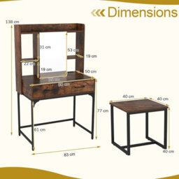 Costway Vanity Desk Wide Makeup Dressing Table With Power Outlets-Brown - thumbnail 2