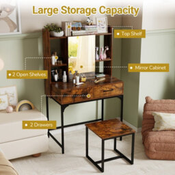 Costway Vanity Desk Wide Makeup Dressing Table With Power Outlets-Brown - thumbnail 6